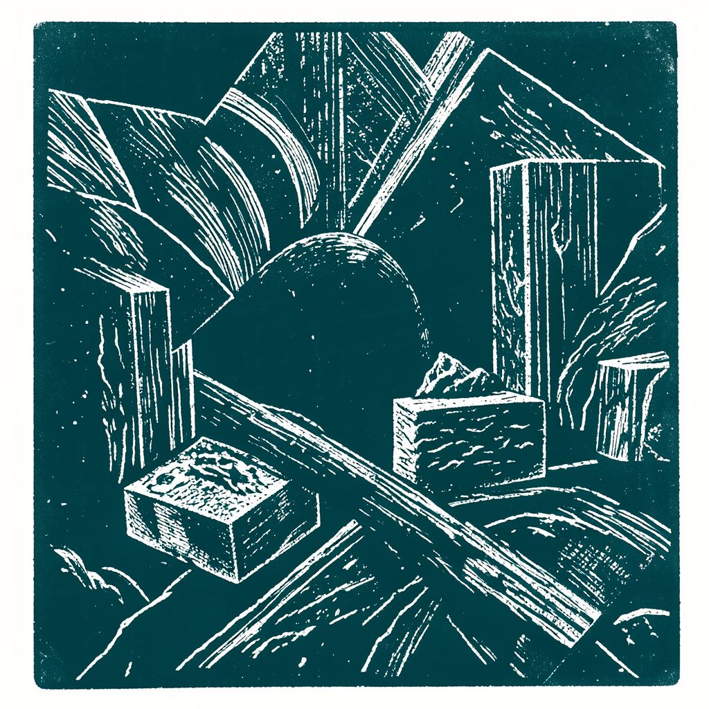 Linocut print of a poker hand being laid down on green felt, with warm amber and deep forest green tones